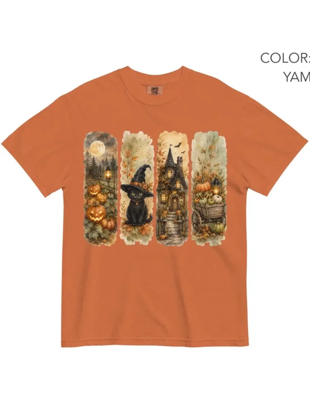 Comfort Colors Orange Halloween Cat & Pumpkin Graphic Tee